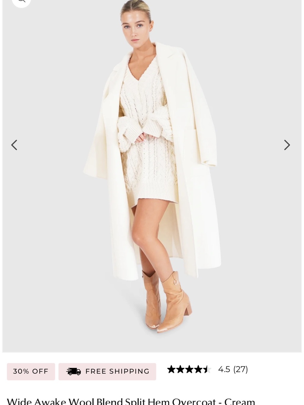 Cream Long Wool-Blend Trench Coat - Wide Awake